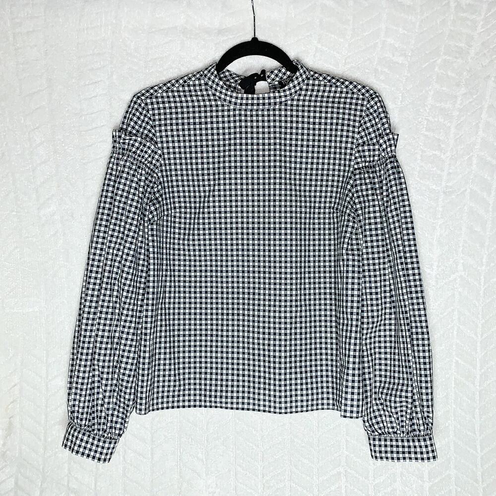 TopShop Gingham Blouse Yoke Ruffled Long Sleeve